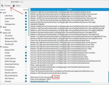 analyze junk temporary files in linux with bleachbit