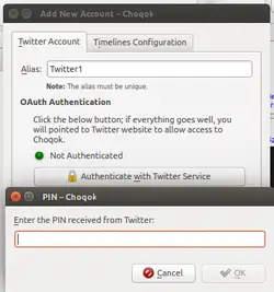 authenticate twitter account choqok
