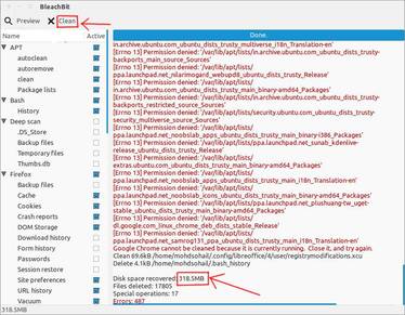 delete or clean junk files to free space in linux with bleachbit