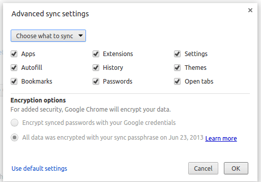 google chrome advanced sync