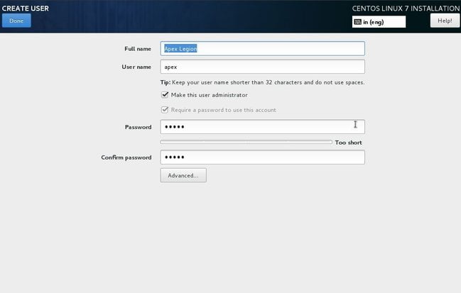 centos 7 username setup