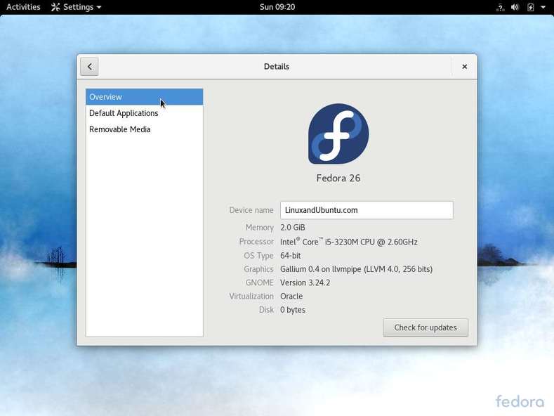 fedora 26 os details