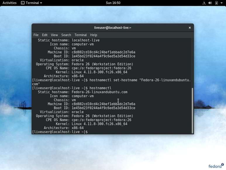 setup fedora hostname