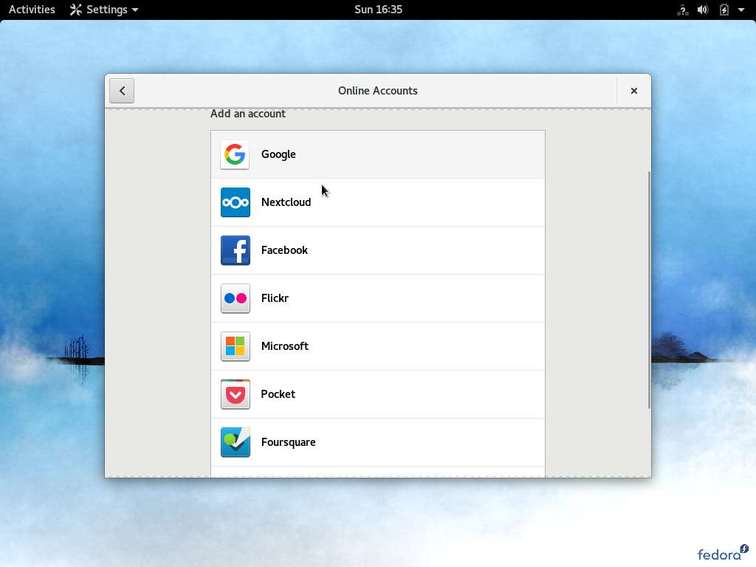 setup online accounts in fedora 26