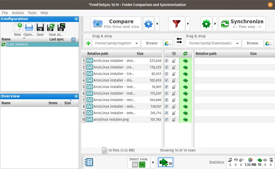 FreeFileSync interface