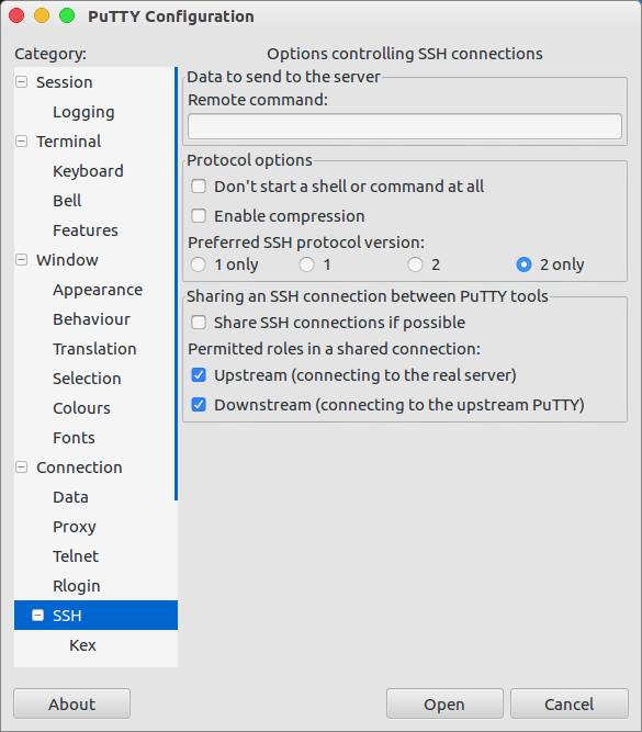 putty ssh configuration