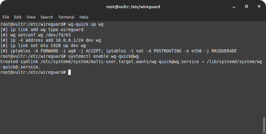 start wireguard on server